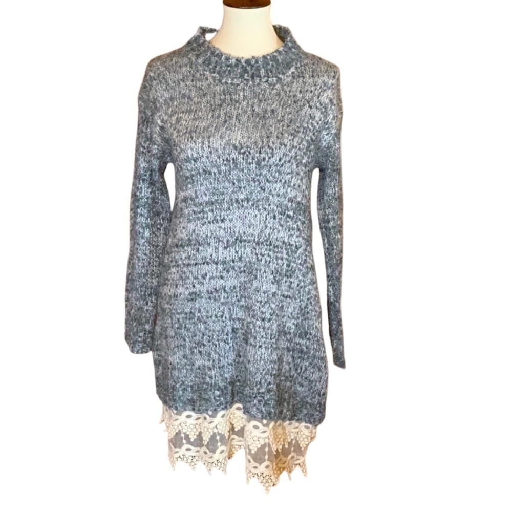 Altar’d State textured sweater dress with crochet lace trim Size Small